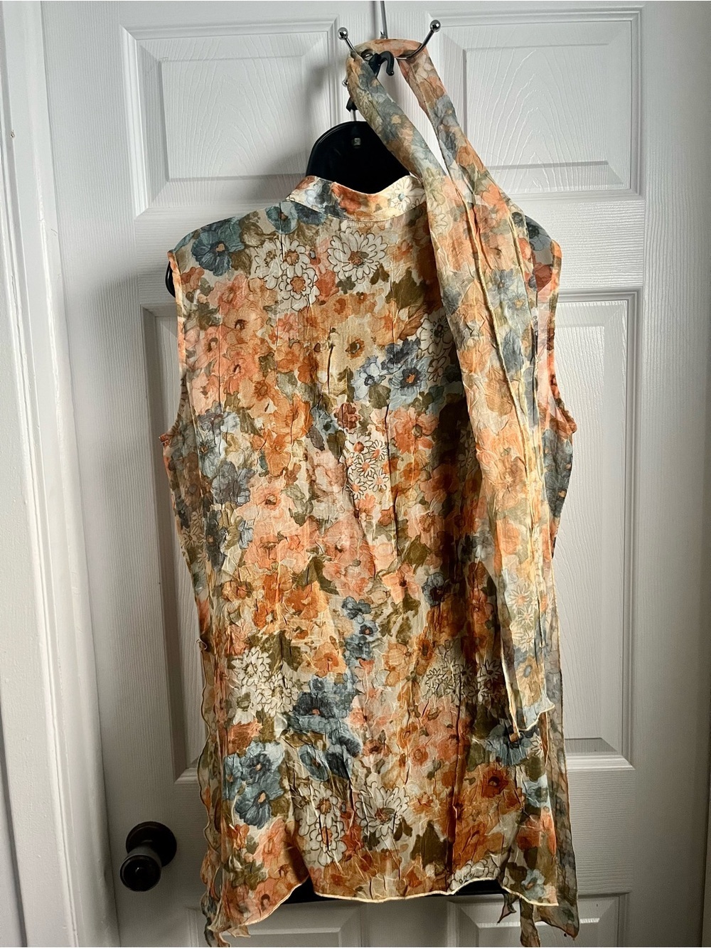 Marie Claire Blouse Top Tank Floral Boho XL V-Neck Belt Sleeveless Women  orange - Picture 6 of 8
